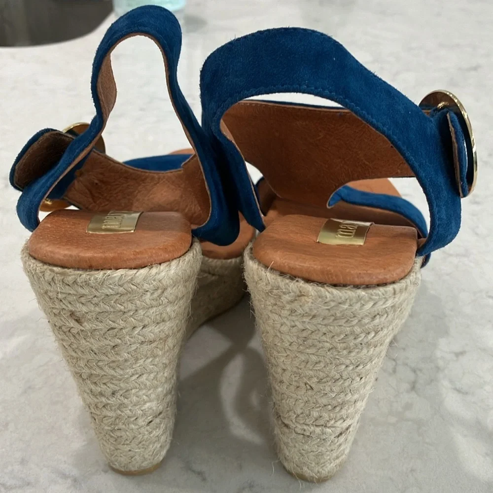 Anthropologie Maypol Blue Suede Platform Wedge Espadrille Sandals Sz 39-‎ NWOT